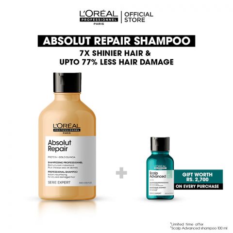 L'Oreal Professionnel Serie Expert Protein + Gold Quinoa Absolut Repair Dry And Damage Hair Shampoo, 300ml