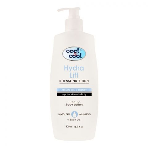 Cool & Cool Intense Nutrition Hydra Lift Argan Oil + Honey Body Lotion, Very Dry Skin, 500ml