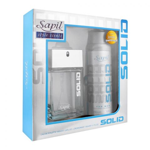Sapil Solid For Men Perfume Set, Eau De Toilette 100ml + Deodorant Spray 150ml