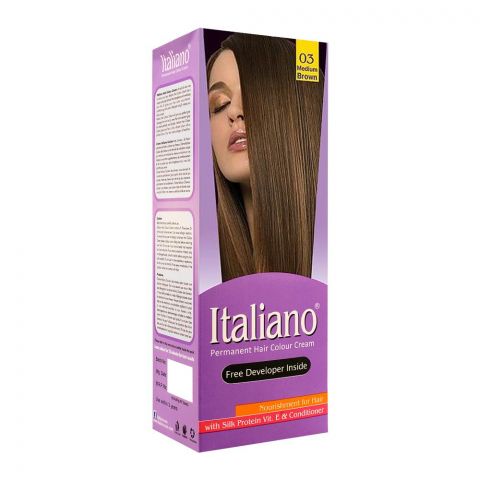 Italiano Permanent Hair Colour Cream, 03 Medium Brown