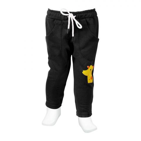 Baby Nest Fleece Jogger Pants For Kids, Black Giraffe, BNBJP-06