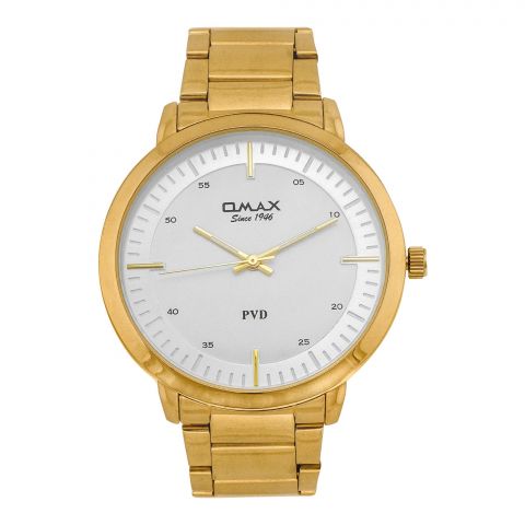 Omax Men's Yellow Gold Round Dial With White Background Chain Analog Watch, ASL001Q008