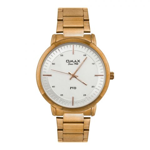 Omax Men's Rust Gold Round Dial With White Background & Rust Gold Chain Analog Watch, ASL0016008