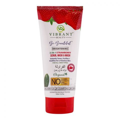 Vibrant Beauty Brightening 3-In-1 Strawberry Scrub, Mask & Wash, For All Skin Types, 150ml