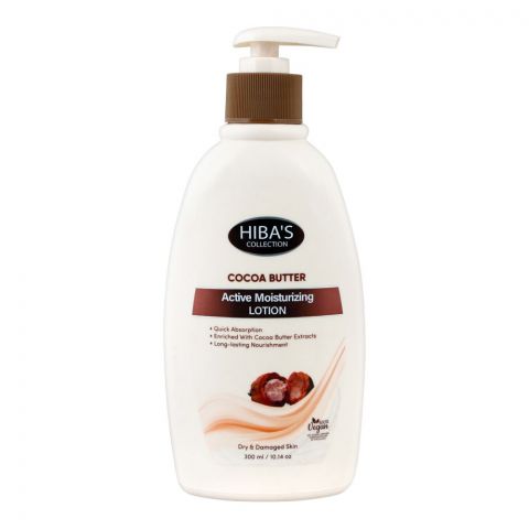 Hiba's Collection Cocoa Butter Active Moisturizing Lotion, Dry & Damaged Skin, 300ml