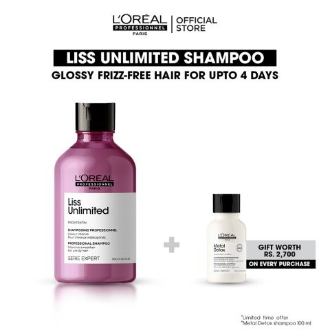 L'Oreal Professionnel Serie Expert Liss Unlimited Pro-Keratin Professional Shampoo, For Frizzy & Unruly Hair, 300ml