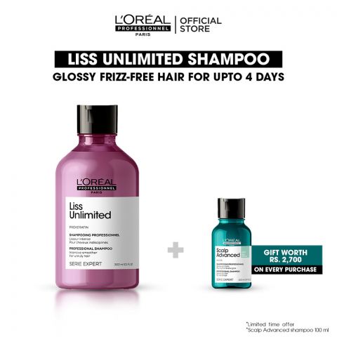 L'Oreal Professionnel Serie Expert Liss Unlimited Pro-Keratin Professional Shampoo, For Frizzy & Unruly Hair, 300ml