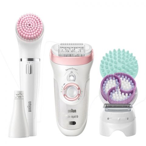 Braun Silk Epil 9 & FaceSpa Brush Beauty Set, White/Pink, SES9985