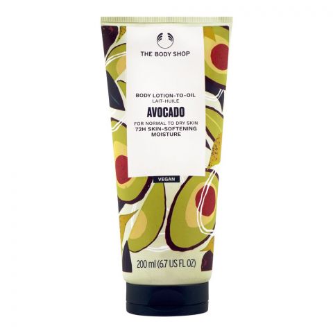 The Body Shop Avocado 72H Skin-Softening Moisture Vegan The Body Lotion To Oil, 200ml
