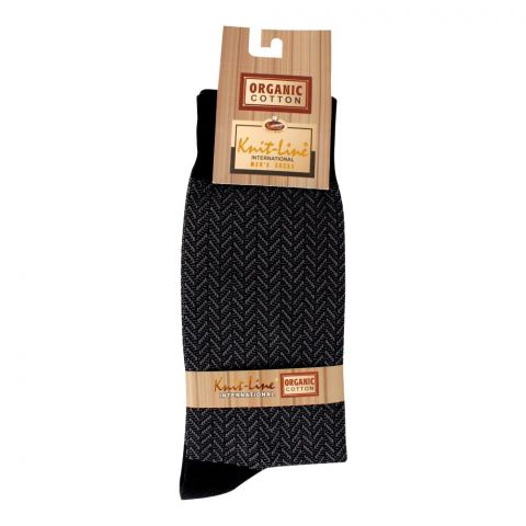 Knit Line Mens Organic Cotton Jakard Lycra Socks, JC-Black