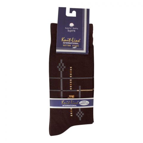 Knit Line Mens Lycra Comfort Cotton Socks, Brown