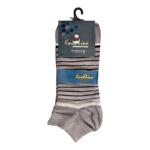 Knit Line Mercerized Ankle Cotton Socks, AM-Grey