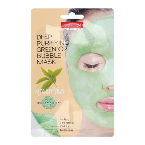 Purederm Green Tea Deep Purifying Green O2 Bubble Mask, 25g