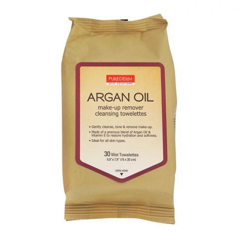Purederm Argan Oil Make-Up Remover Cleansing Wet Towelettes, 30-Pack