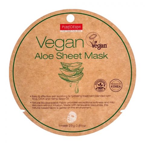 Purederm Vegan Aloe Sheet Mask, 23g