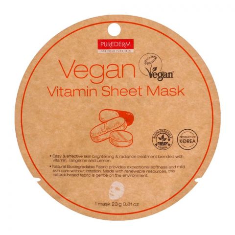 Purederm Vegan Vitamin Sheet Mask, 23g