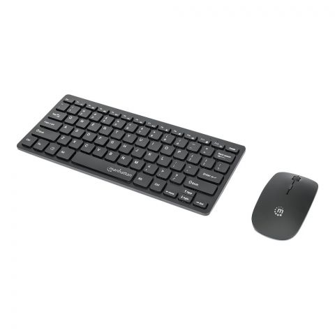 Manhattan Slim Wireless Keyboard And Optical Mouse Set 180443, Wireless Connection With USB-A Receiver, Multimedia Buttons