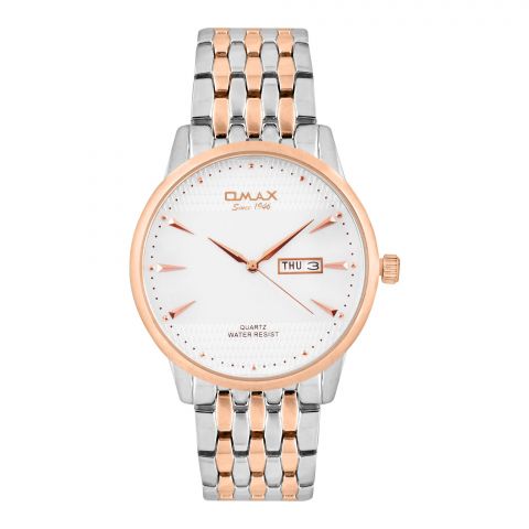 Omax Women's Designed White Round Dial With Two Tone Bracelet Analog Watch, HYB057N028