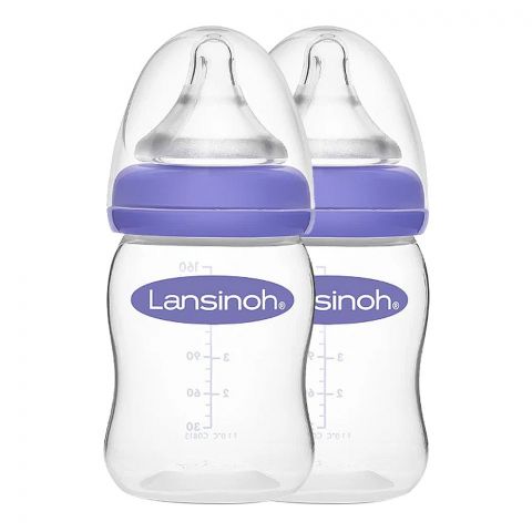 Lansinoh Feeding Bottle With Natural Wave Slow Flow Teat, 2 x 160ml, BT75830CT1020