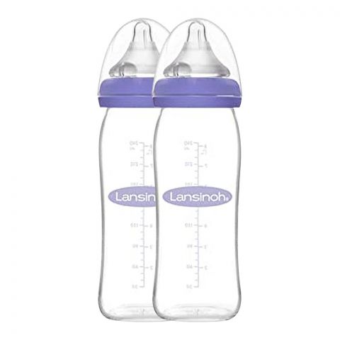 Lansinoh Feeding Bottle With Natural Wave Medium Flow Teat, 2 x 240ml, BT75850CT0620