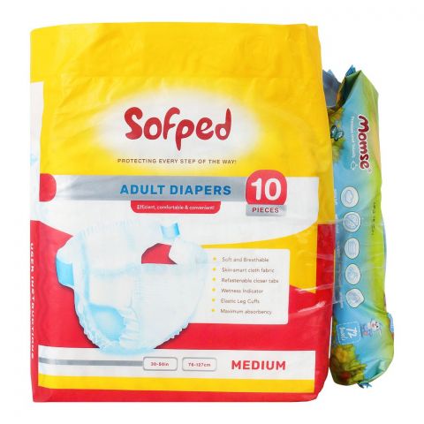 Sofped Adults Diapers, 76-127cm, Medium, 10-Pack