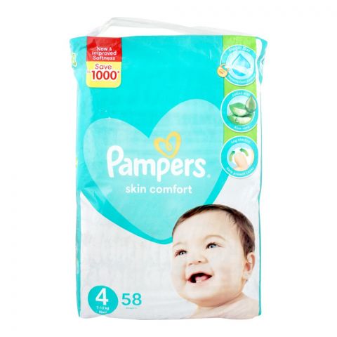 Pampers Skin Comfort Diapers No.4, Maxi 7-12 KG, 58-Pack