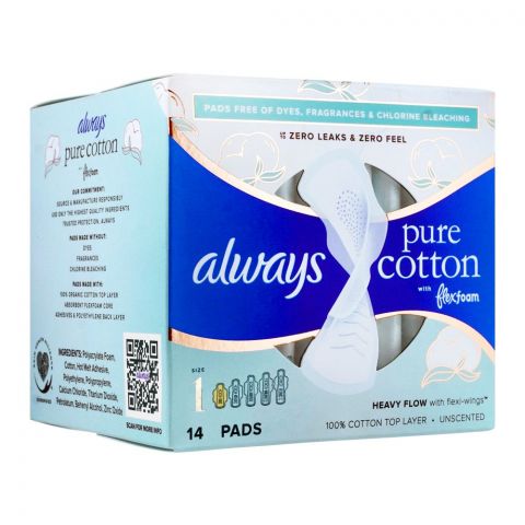Always Pure Cotton Flex Foam Regular Flow Flexi-Wings Size 1 Unscented Pads 14's