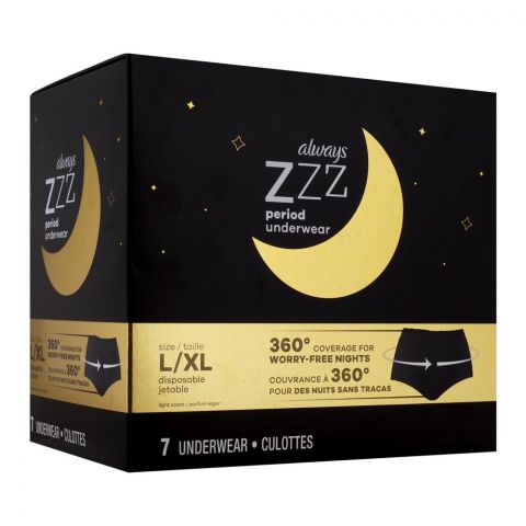 Always ZZZ Overnight Disposible Period Underwear Size L/XL 7's