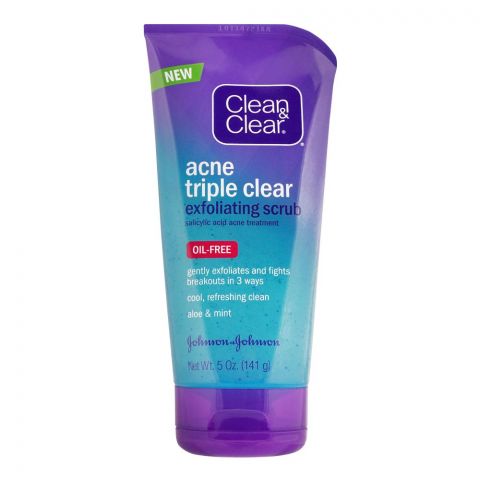 Clean & Clear Acne Triple Clear Oil-Free Exfoliating Cleanser, 141g