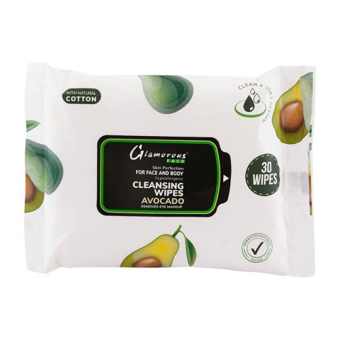 Glamorous Face Avocado Face And Body Cleansing Wipes, GF1042, 30-Pack