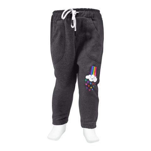 Baby Nest Fleece Jogger Pants For Kids, Charcoal-Rainbow Starz, BNBJP-19