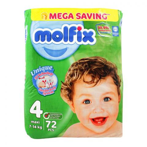 Molfix Diaper No.4, Maxi, Mega Pack, 7-14 KG 72-Pack