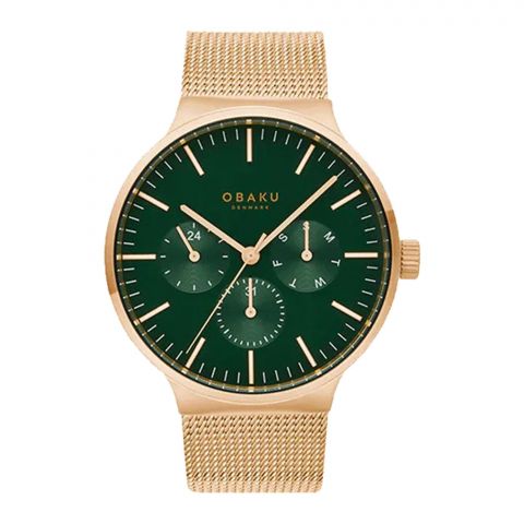 Obaku Men's Dark Green Background Dial With Rust Gold Bracelet Chronograph Watch, V229gVEMV