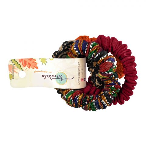 Sandeela Tinies Cotton Linen Round Scrunchies, Multi Color, 01-4070