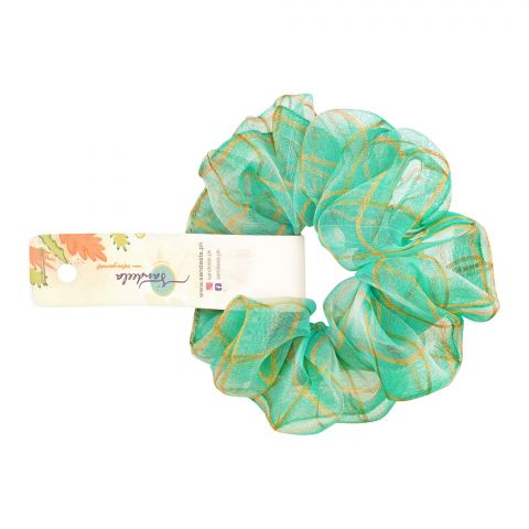 Sandeela Organza Gold Lines Classic Scrunchies, Turquoise, 03-1011