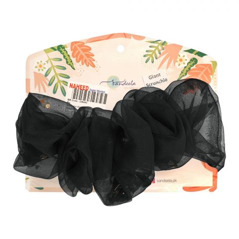 Sandeela Organza Sequins Inside Giant Scrunchies, Black, 05-1014