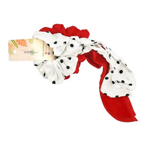 Sandeela Silk Chiffon Combo Bow Scrunchies, Red & White, 07-2008
