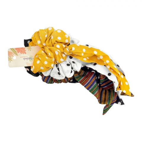 Sandeela Cotton Linen Bow Scrunchies, Multi Color, 07-4009