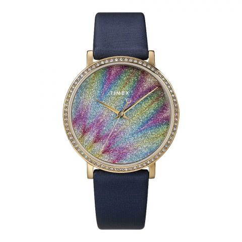Timex Women's Designed Round Dial With Multi-Colors & Navy-Blue Strap Analog Watch, TW2U40800