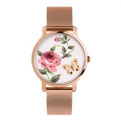 Timex Women's Rust Gold Round Dial With Floral Background & Rust Gold Bracelet Analog Watch, TW2U19000