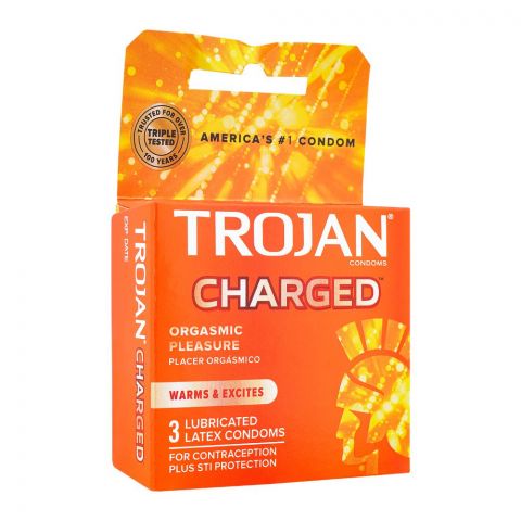 Trojan Charged Orgasmic Pleasure Lubricated Latex Condom, 3-Pack