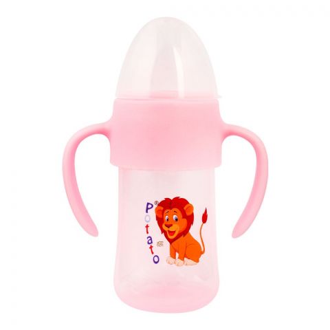 Potato Fast Flow Treat & Extra Soft Nipple Feeding Bottle With Handle,  Pink, 180ml, P-6008