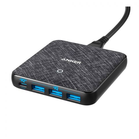 Anker Power Port Atom III Slim Four Ports High-Speed 65W Charger 1 USB-C And 3 USB-A, Black, #A22045L1