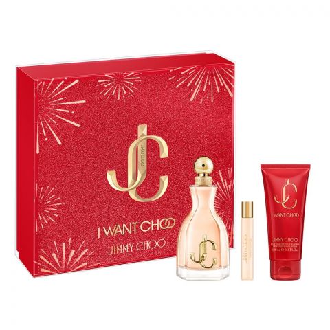 Jimmy Choo I Want Choo Gift Set, Eau de Parfum 100ml + Pocket Perfume 7.5ml + Body Lotion 100ml, For Women, 3-Piece