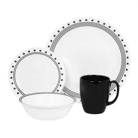 Corelle Livingware Breakfast Set, Black & White, Mix & Match, 16 Piece, 1131599