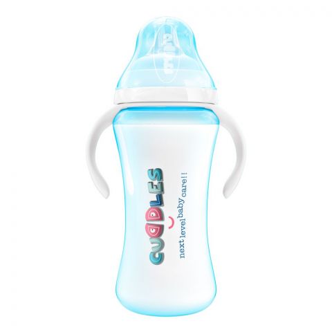 Cuddles Wide Neck Anti-Colic Feeding Bottle, 9m+, Blue, 330ml