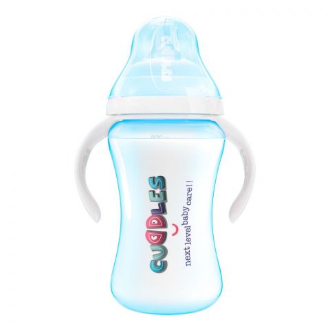 Cuddles Wide Neck Anti-Colic Feeding Bottle, 6m+, Blue, 260ml