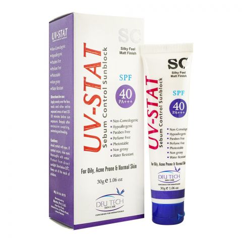 Deu Tech UV-Stat SC Sebum Control Sunblock, For Oily, Acne Prone & Normal Skin, 30g