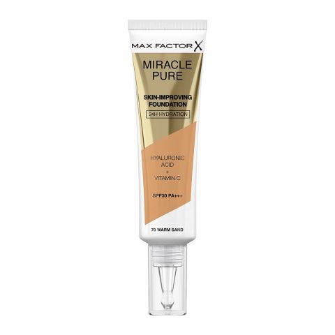 Max Factor Miracle Pure 24H Skin Improving Foundation, 70 Warm Sand