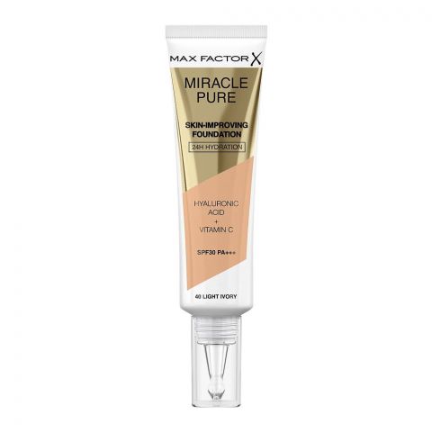 Max Factor Miracle Pure 24H Skin Improving Foundation, 40 Light Ivory